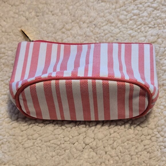 Estee Lauder Pink & White Stripe w/Rosette Zipper Closure Cosmetic Case - Picture 2 of 10